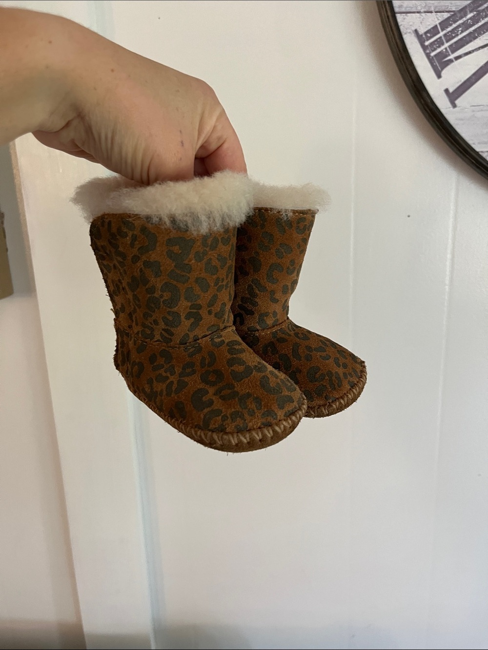 UGG Baby Leopard Cheetah Print Faux Fur Lined Boots - Brown
